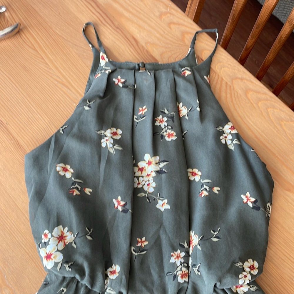 Blue Rain Olive Green Floral Mini Dress